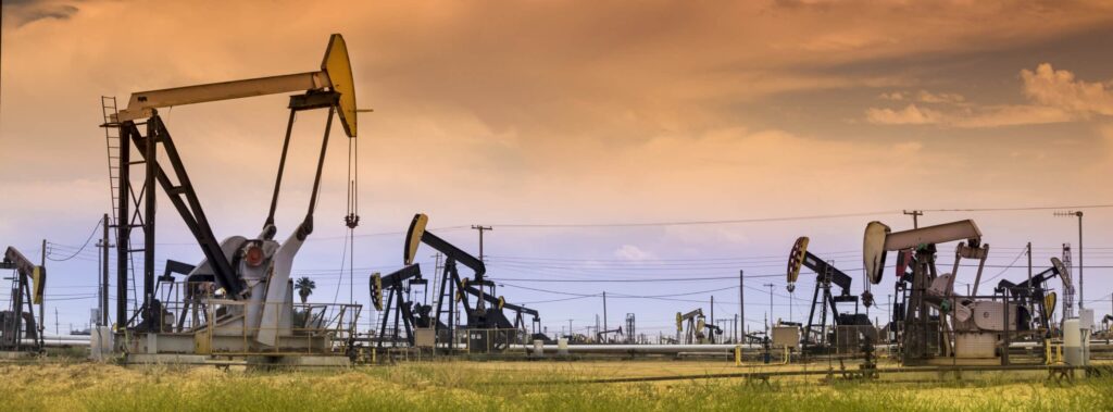 Panoramic pumpjack lifts oil from a well in California